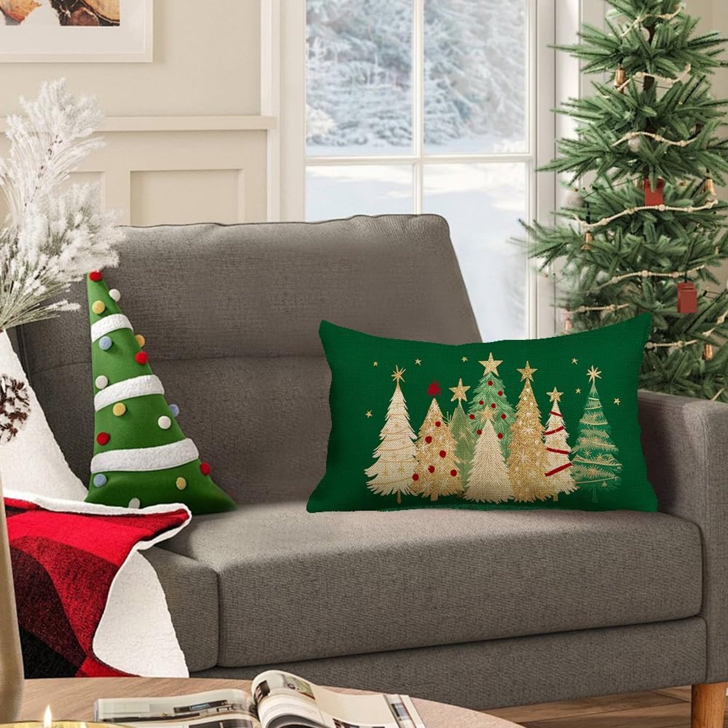 2stuks- Kerst kussenslopen - kussenhoesjes - kussenhoes kerst - kussenhoes 30x50 cm - kussensloop kerst - kerst kussensloop - kerstdecoratie voor binnen - Sierkussenhoes - kerstdecoratie woonkamer - Kusseninzetstuk niet inbegrepen,Groen – foto 5