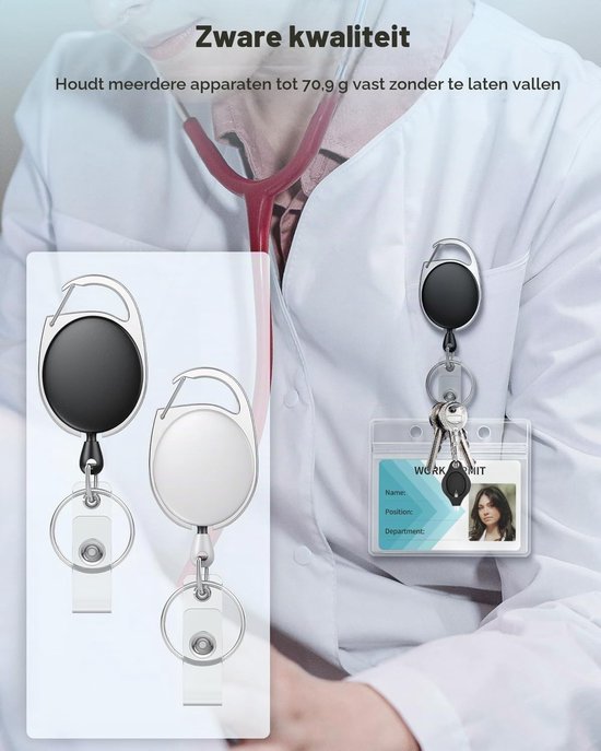 Set van 2 Uittrekbare Badge Reel voor Badgehouder, Stevige Sleutelhanger met RVS Veer en Nylon Koord, Ideaal voor Werk en Evenementen — afbeelding 3