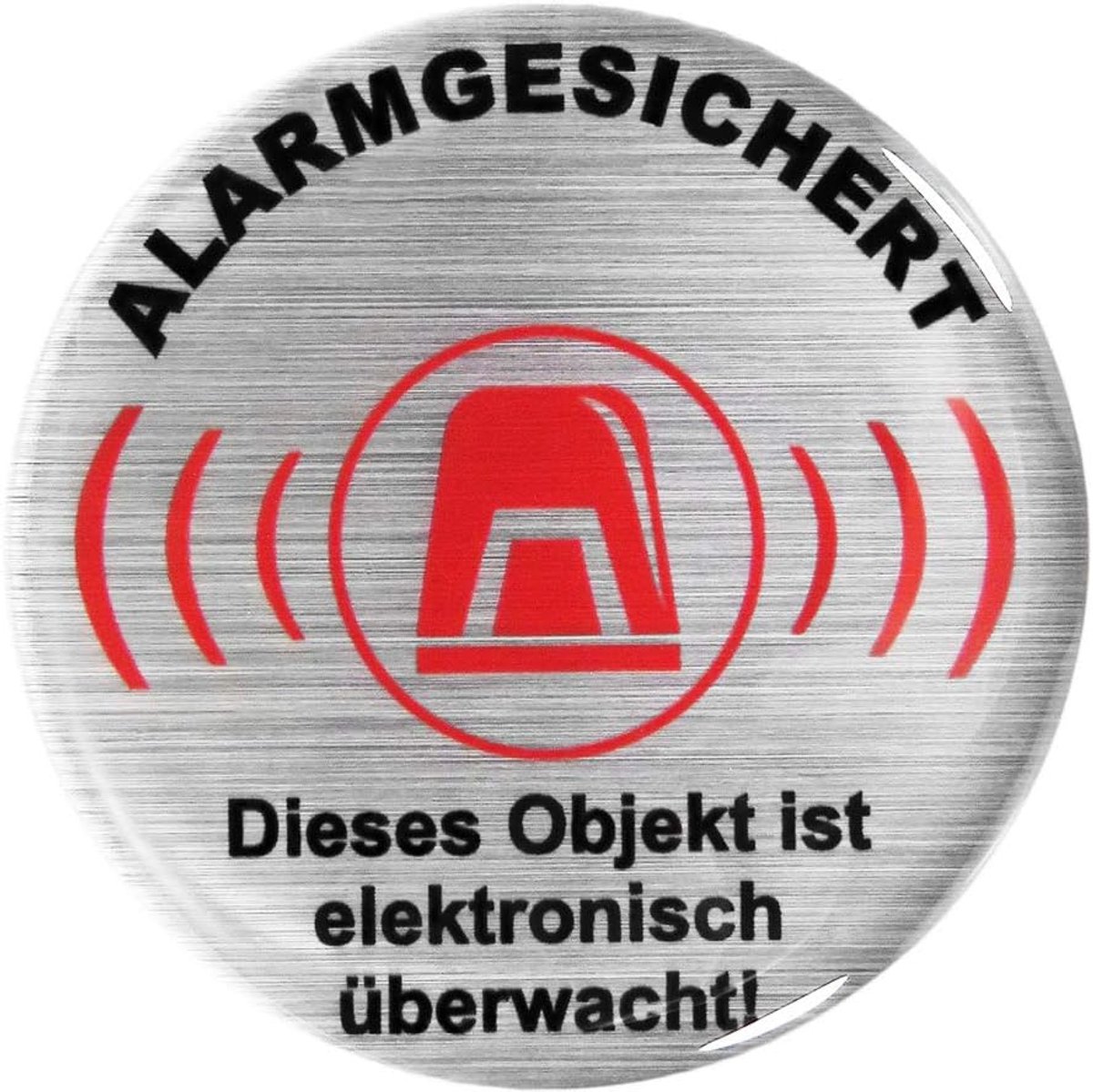 Waarschuwingsbord 3D sticker Dm 50 mm in aluminium look alarmbeveiligd 900025VA