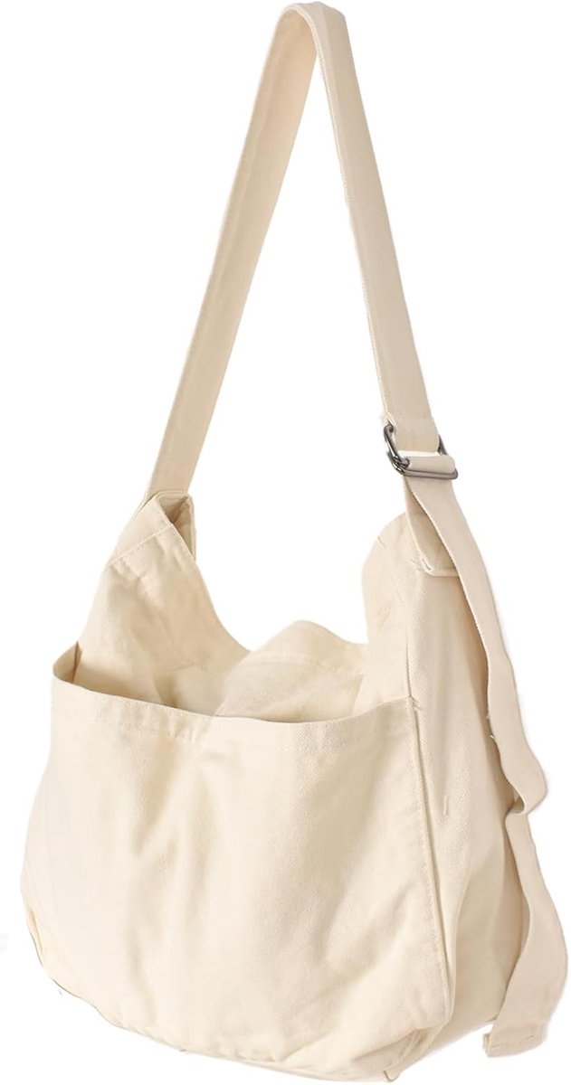 Canvas tas, boodschappentas van canvas, boodschappentas met ritssluiting, schoudertas van unisex stof, voor school, werk, winkelen, reizen, dagelijks gebruik