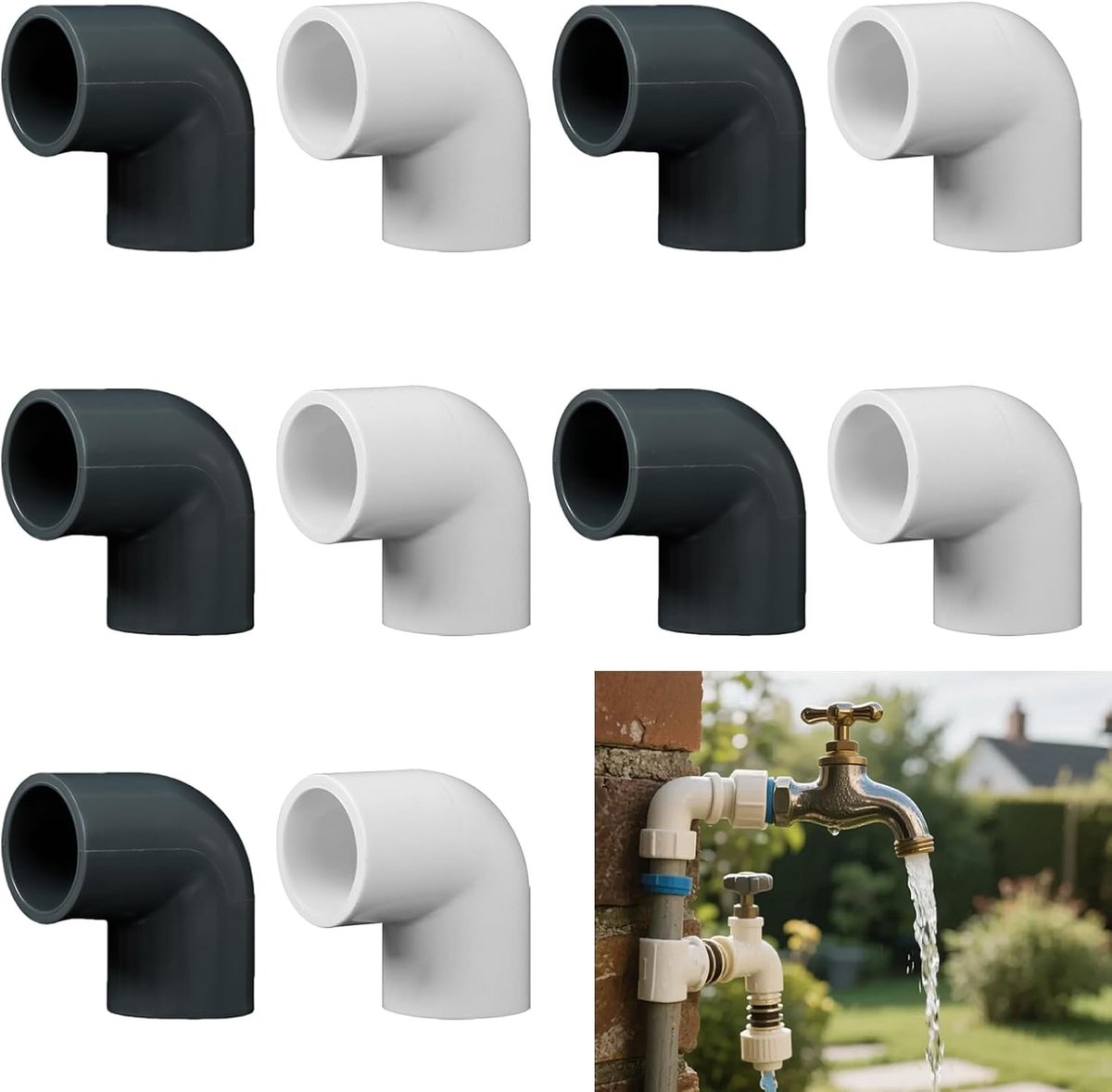 10 stuks 20 mm PVC 90 graden hoek pijpverbinding, reductieverbinding, reductiestuk, pijpschroefdraad, pijpkoppelingsadapter, voor tuin boerderij irrigatie waterleiding armaturen, grijs wit