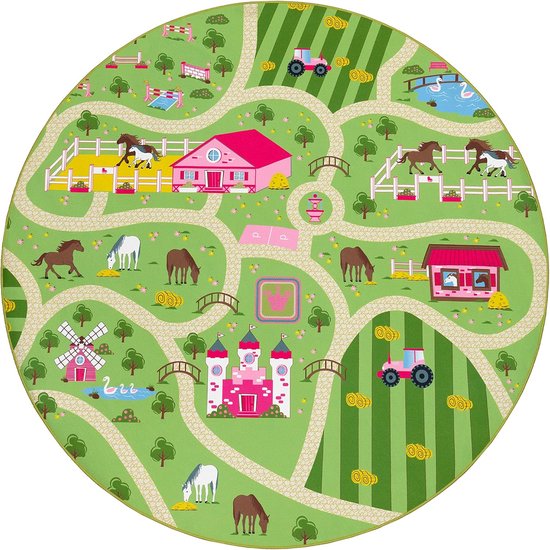 Home Vloerkleden Voor Kinderen Laagpolige Vloerkleden Voor Kinderkamer Met Versch. Designs Speelvloerkleden Meerkleurig, Maat:Ø 200 cm rondje, Kleur:Groen — afbeelding 3