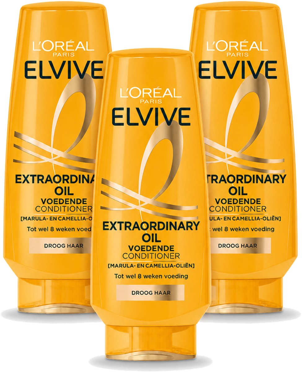 3 x L'Oréal Paris Elvive Extraordinary Oil - Conditioner - Droog Haar - 200ml - Voordeelverpakking - 3 stuks