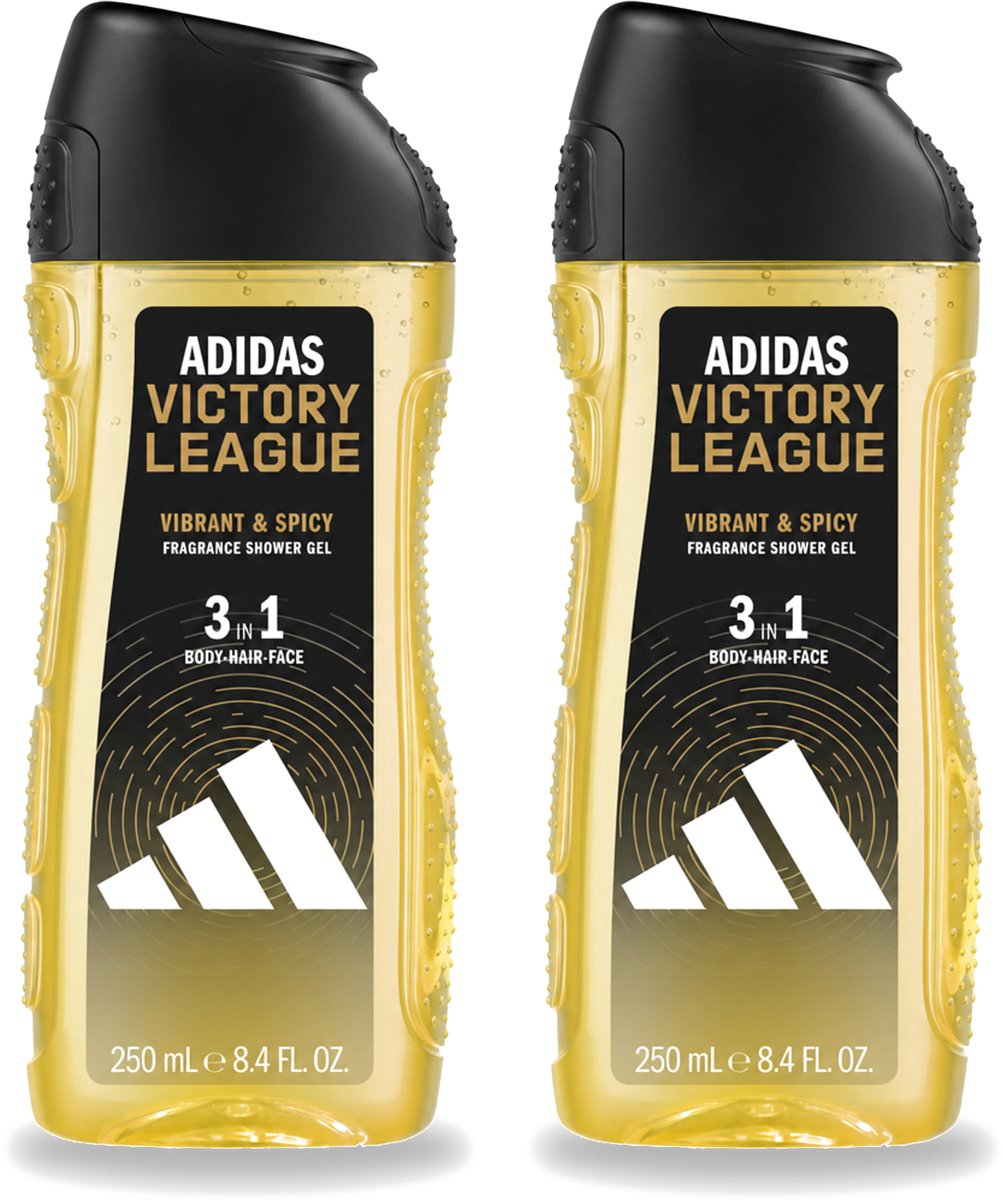 2 x Adidas - 3-in-1 Douchegel - Victory League - Vibrant & Spicy - Gerecyclede Verpakking - 250 ml - Voordeelverpakking - 2 stuks