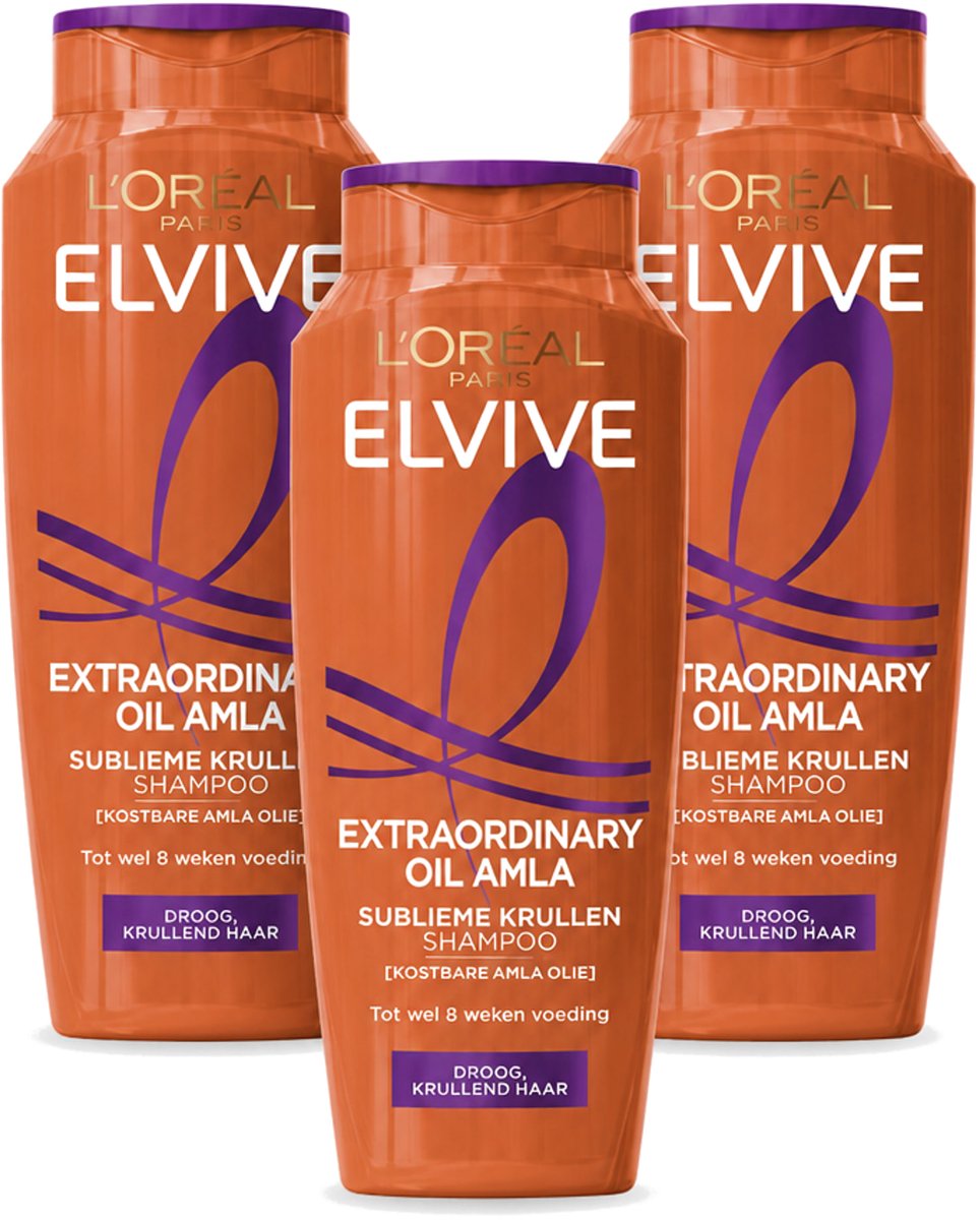 3 x L’Oréal Paris Elvive – Shampoo – Extraordinary Oil Amla – Droog & Krullend Haar – 250 ml - Voordeelverpakking - 3 stuks