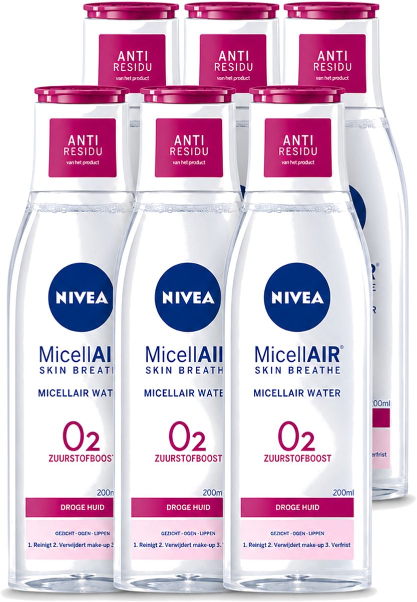 6 x Nivea - O2 Zuurstofboost Micellair Water - Droge Huid - 200 ml - Voordeelverpakking - 6 stuks