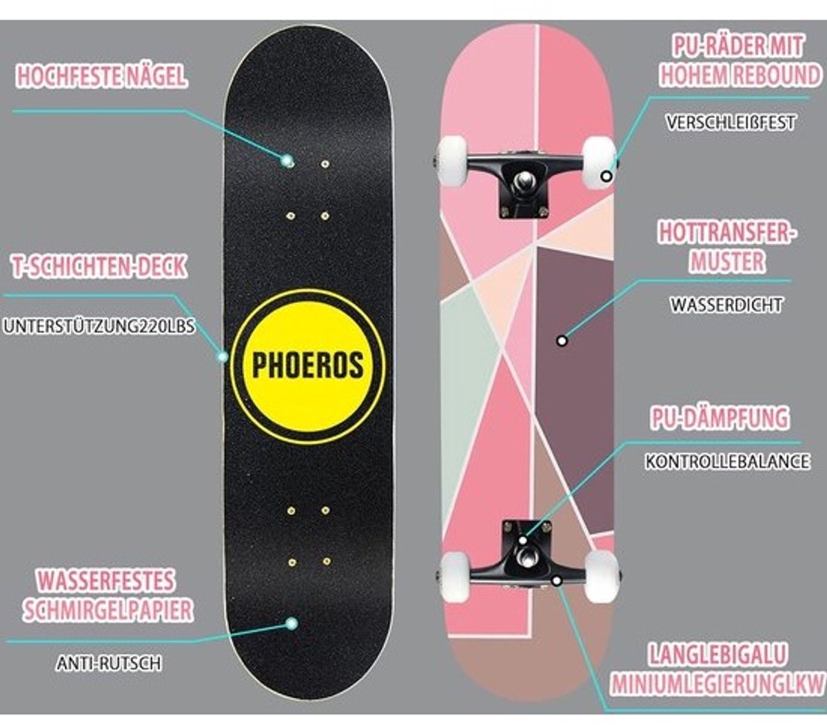Standaard skateboard voor beginners - 78 x 20 cm - Jongens Meisjes Tieners - Cruiser Pro Skateboard met Canadese esdoorn