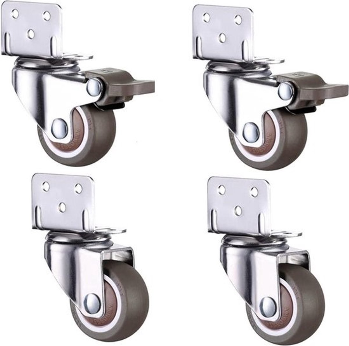 Zwenkwielen met rem 50 mm 4 stuks L-montageplaat - Meubelwielen - Palletmeubelwielen - Bloemenstandaardwielen - Kribbewielen