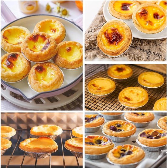 Set van 200 stuks aluminium Pasteis de Nata tartelette vormpjes, 7x2,5x4cm Pastel de Nata vormpjes, ei-taartvorm aluminium bakvormen, voor taarten, individuele cakes, vlaai — afbeelding 5