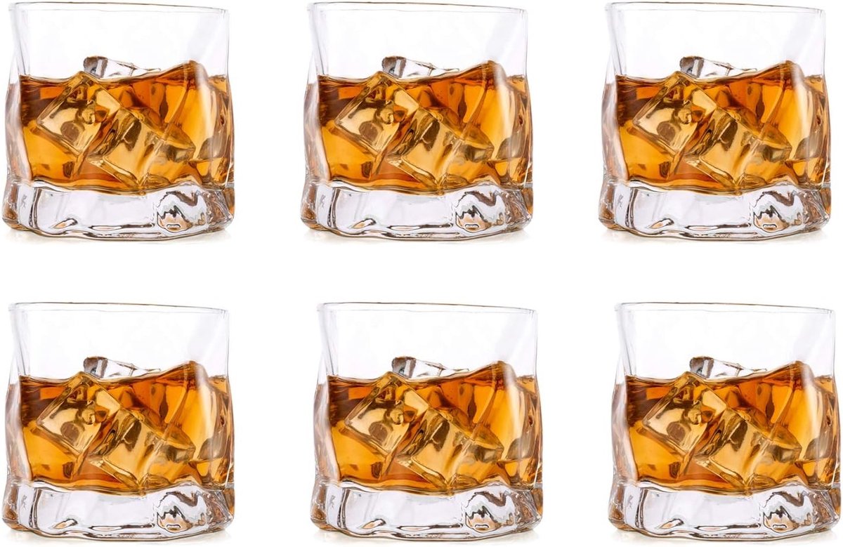 Set van 6 Onregelmatige Whisky Glazen - Perfecte Cadeaus voor Mannen, Tumbler Glazen voor Whisky, Rum en Bourbon voor Verjaardag en Vaderdag