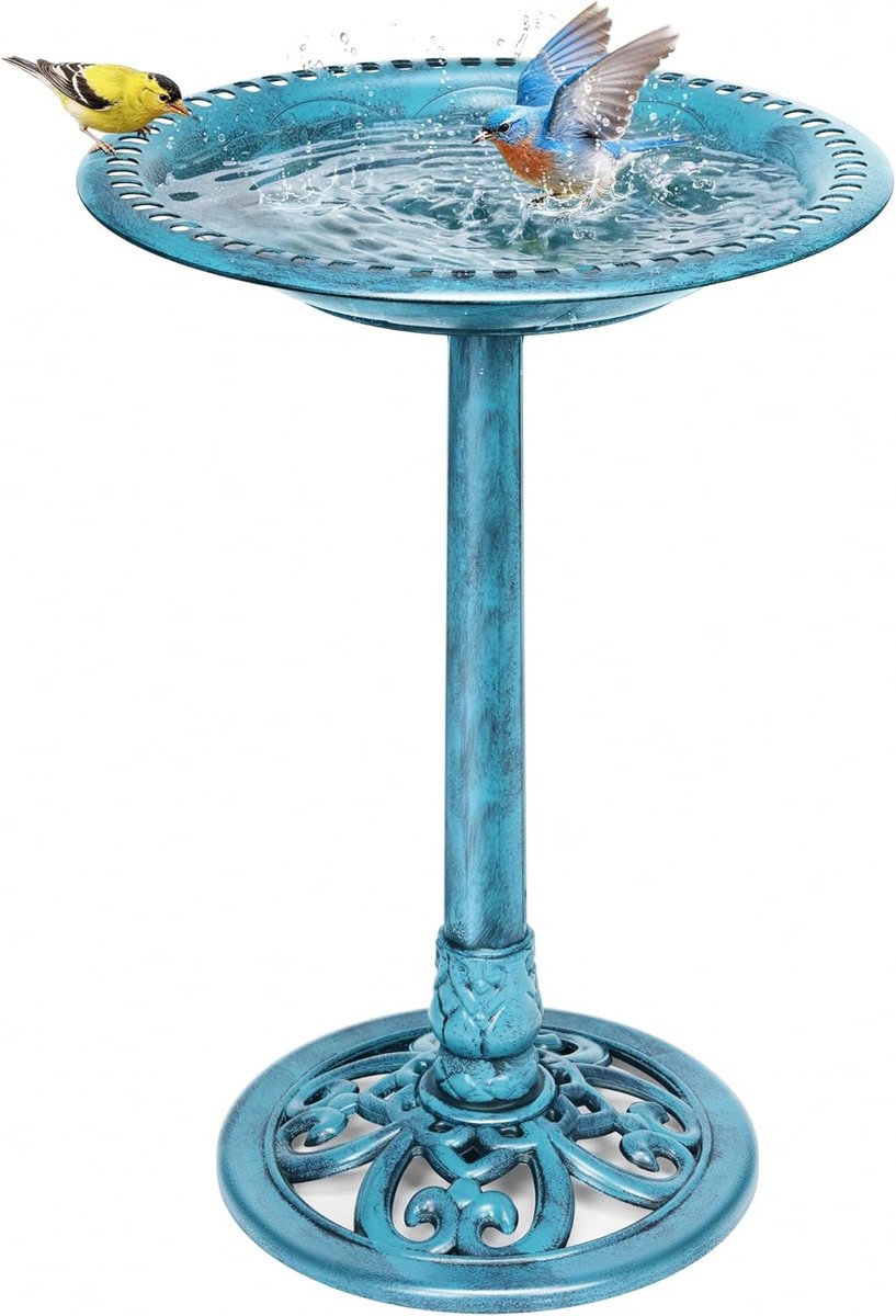 Vogelbad voor Tuin 71cm Hoogte Polyresin Lichtgewicht Antiek Kunststofhars Staand Buiten Waterkom voor Vogels