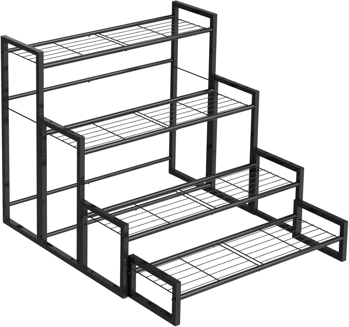 Plantenstandaard, 4-laags Stapelbare Gelaagde Plantenstandaard, Schaalbare Zware Duty Hoge Plantenplank voor Binnen Buiten, Tuin, Displayplanken, Bloempothouder, Zwart