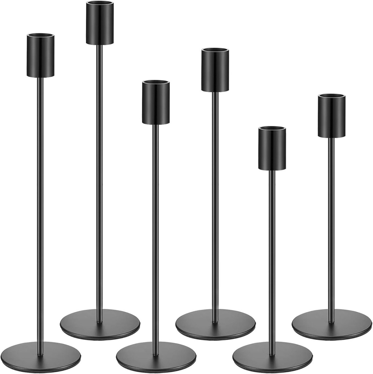 Kaarsenhouders Set van 6, Taps toelopende kaarsenhouders 33/29/23 cm, Metalen taps toelopende kandelaars Vintage voor Feest- en Bruiloftsdecoraties, Tafeldecoraties, Woondecoraties (6, Zwart)