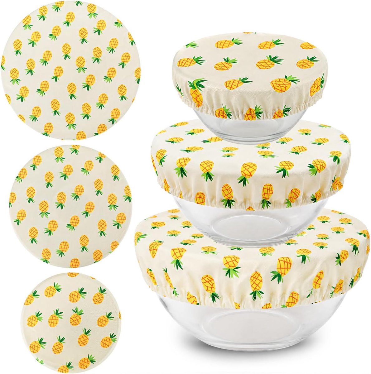 3 stuks Ananas Bijenwas Komhoezen | Elastische Katoenen Hoezen voor Deegrijping, Plasticvrij alternatief voor siliconen deksels
