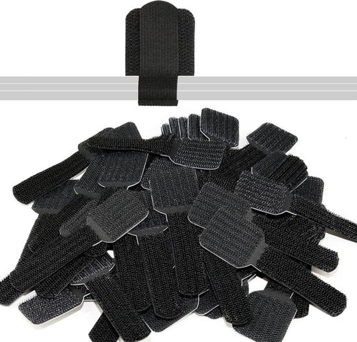 Zelfklevende Kabelhouders met Klittenband voor Muur en Bureau - LTC WALL STRAPS - 50 Stuks - Zwart.
