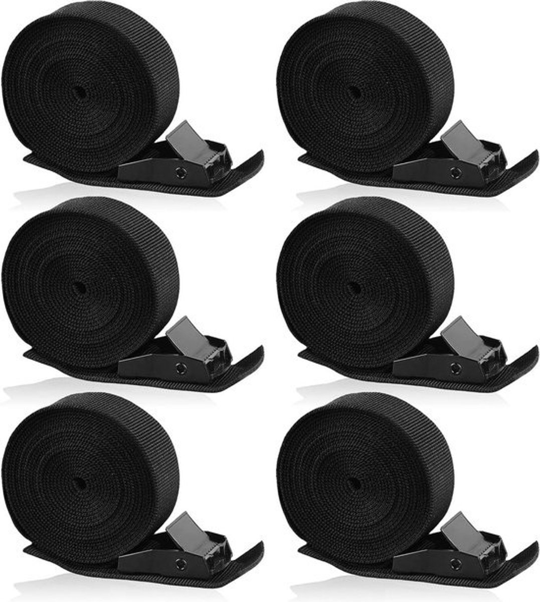 Spanriem sjorband 6 stuks - 25 cm x 25 m - verstelbare spanbanden - bevestigingsriem - klemsluiting - fiets motorfiets - bagagepakket camping - zwart