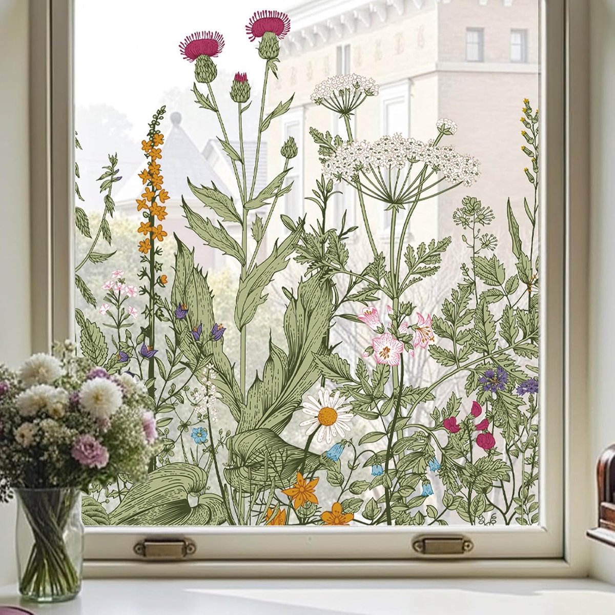 Venster lente decor raamglasfolie bloemenpatroon 44X200CM