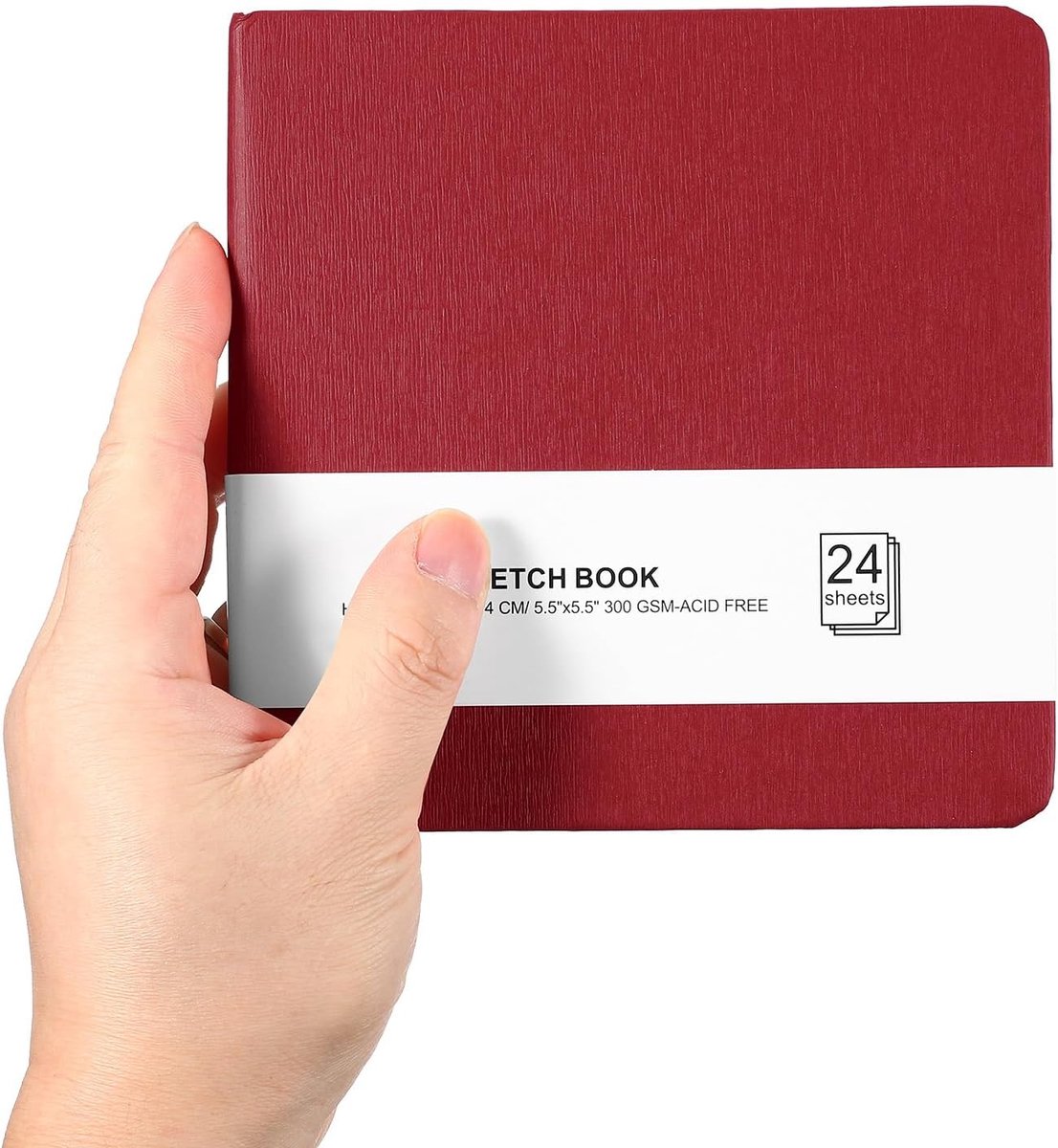 5.5x5.5 Klein Schetsboek, Mini Schetsboek Aquarel Papier Pad 300GSM Dik Papier 24 Vellen/48 Pagina's Vierkante Kleine Schets Pad Pocket voor Tekenen Reizen Kunstenaar Volwassenen, Donkerrood
