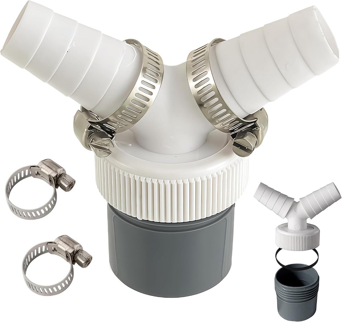 Dubbele aansluiting voor wasmachine, voor 2 wasmachines, vaatwasser en droger, aansluiting van 19-24 mm op 40 mm met slangklem, sifon-adapter ABS