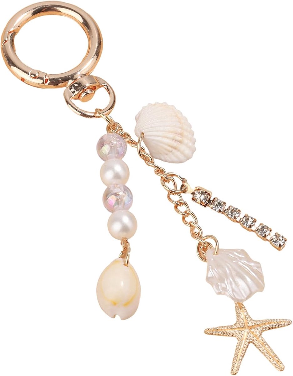 Strand Sleutelhanger voor Vrouwen, Parelmoer Zeesterren en Schelp Sleutelhanger Bedeltjes Zomer Strand Reistas Portemonnee Bedeltjes Accessoires Modieuze Kustcadeaus