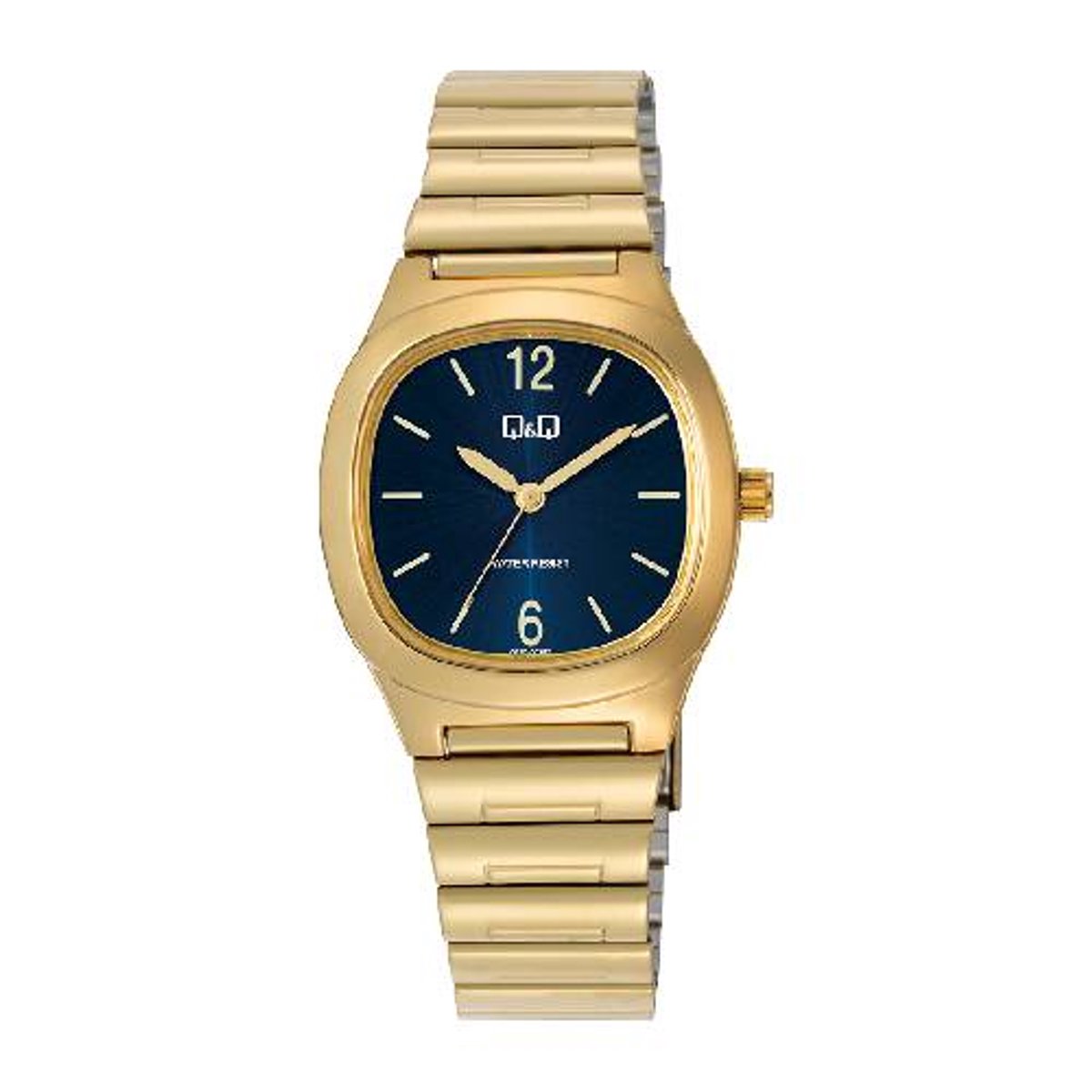 Q&Q-horloge-rond-ovaal-retro look-goudkleurig-diameter 32 mm-3 atm-overzichtelijke wijzerplaat