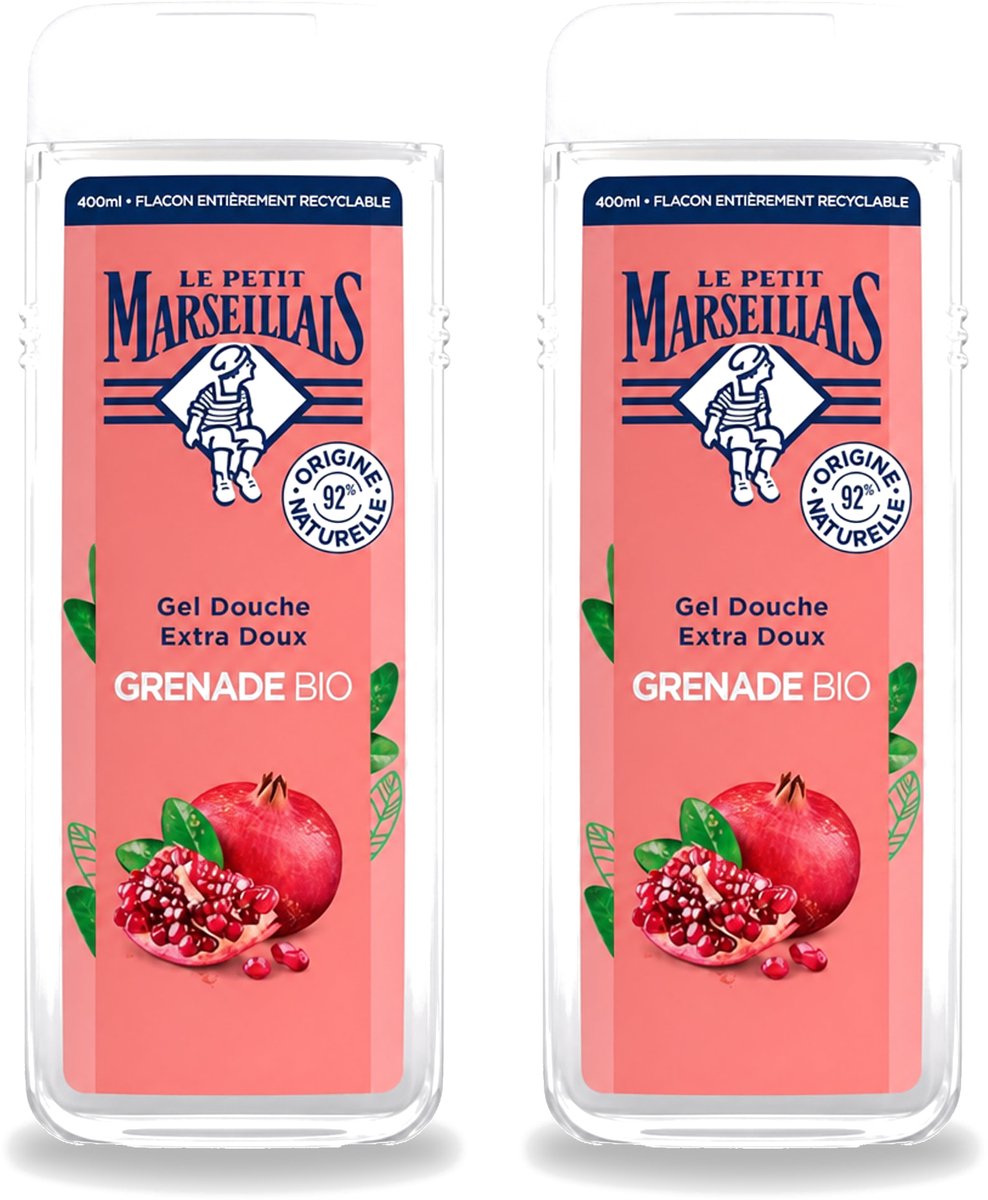 2 x Le Petit Marseillais – Douchegel – Grenade Bio – 400 ml - Voordeelverpakking - 2 stuks