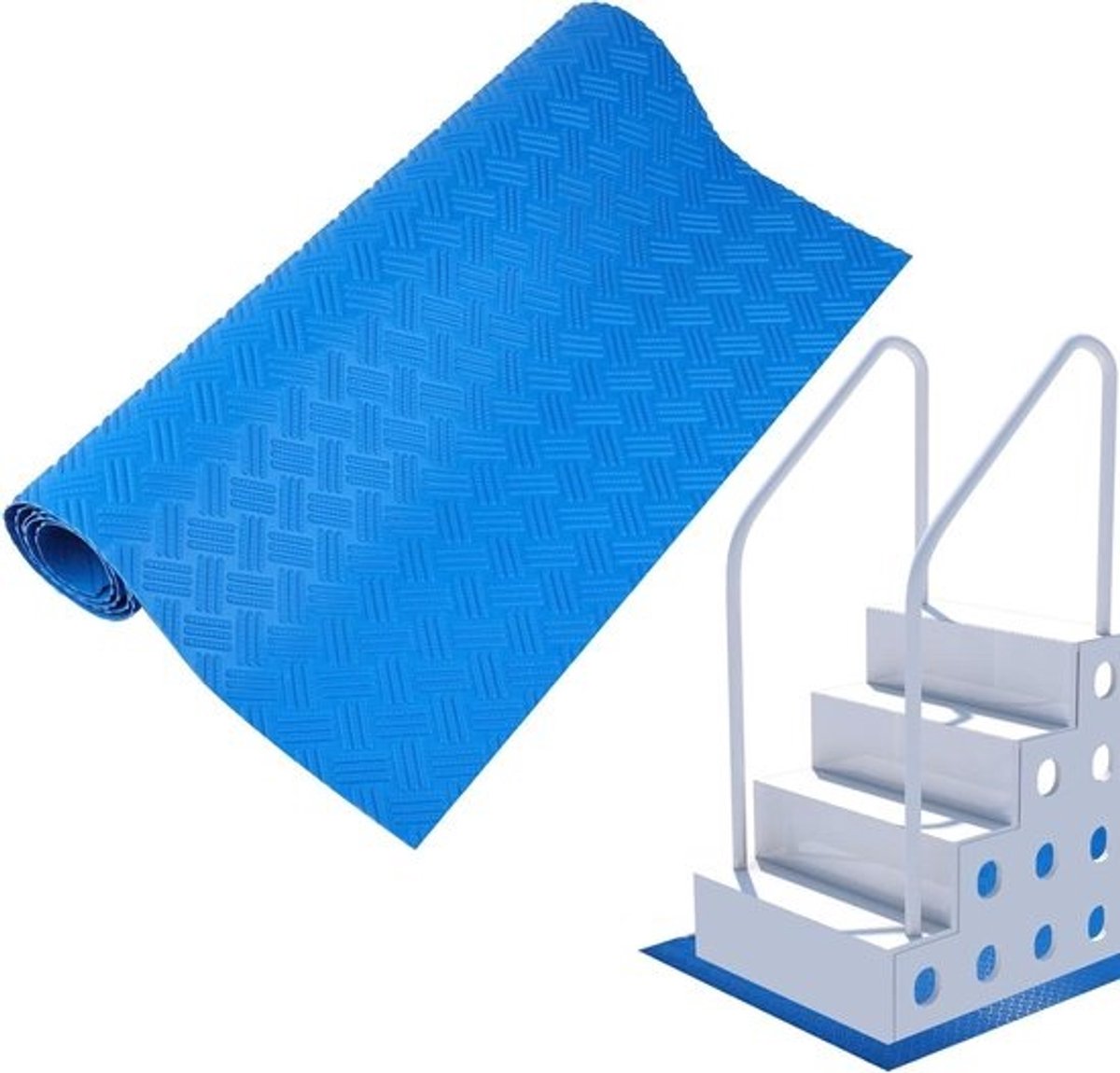 Zwembadladdermat 15 mm Dik - Antislip Opstapkussen - Bovengronds en Ingegraven Zwembad - Blauw - 18 x 36 inch - 45 x 915 cm