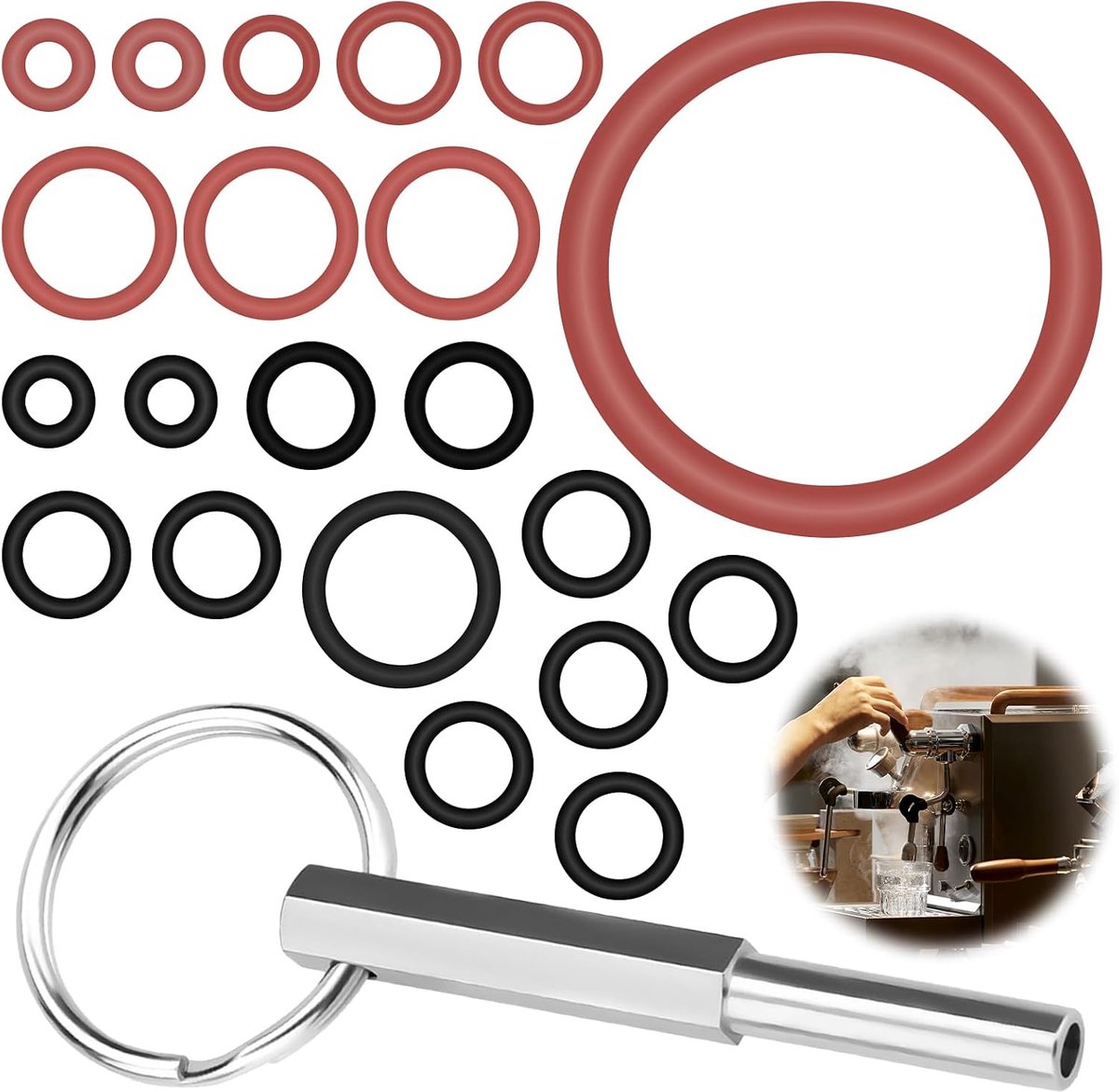Set van 22 ovale kopsleutels, reserveonderdelen voor volautomatische koffiemachine, reserveonderdeel met sleutelring, afdichtring, reparatie, ovale kopbit-afdichtingen, gereedschap, voor Jura