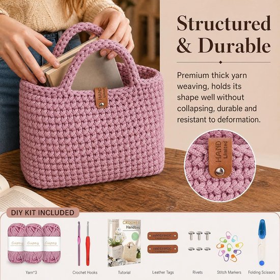 Complete haakset met haaknaald 4,5 mm, handige tas en instructies voor beginners, ideaal voor dikke wol en creatieve projecten, perfect als cadeau voor vrienden en familie — afbeelding 4