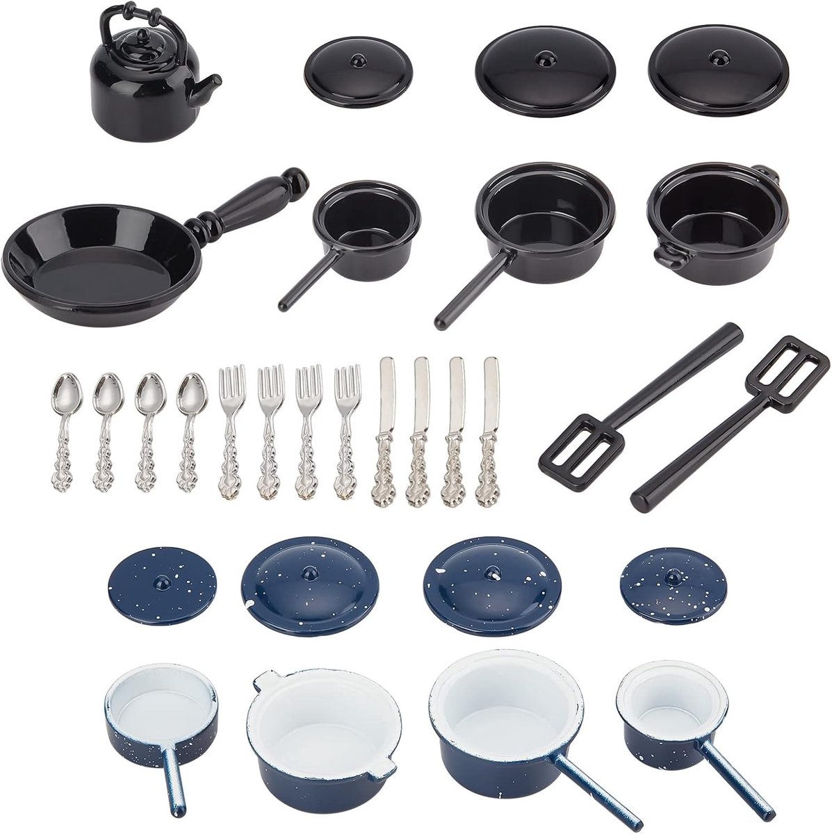 30 Stuks Miniatuur Metalen Pannen en Potten voor Speelgoedkeuken, Decoratie en Rollenspel Accessoires