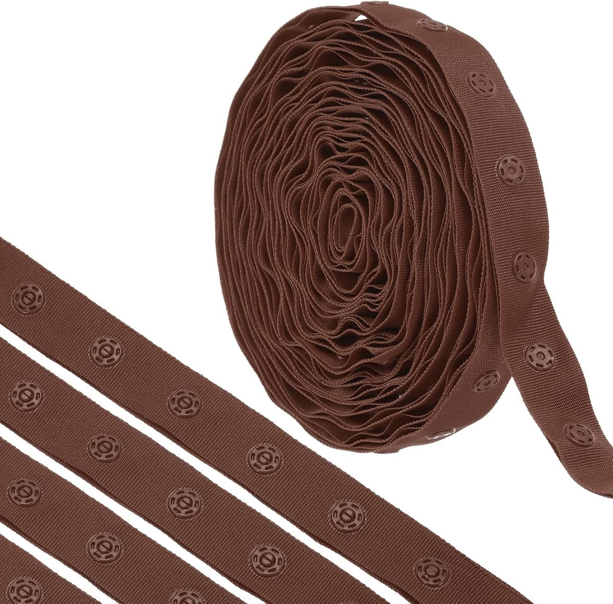 6 Yard Snap Button Tape voor Naaiwerk, Katoenen Drukknopen Kraag, Snelle Ontgrendelingsgesp voor Kleding, Stof en DIY Creaties, Donkerbruin