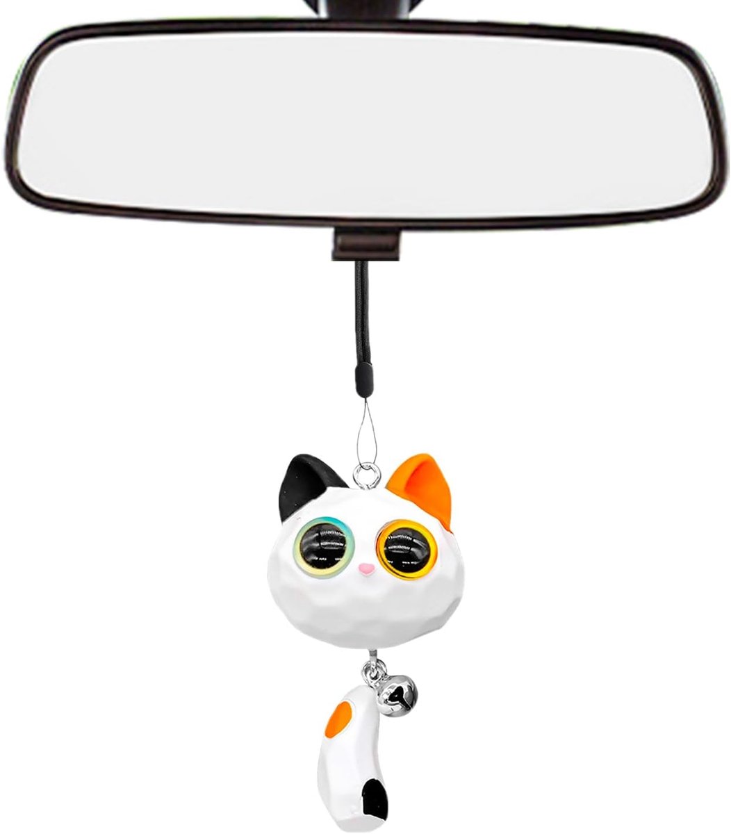 Achteruitkijkspiegel Ornamenten, Kattenkat, schattige achteruitkijkspiegelhanger, grappige autohanger, voor auto en huisdecoratie (kleur)