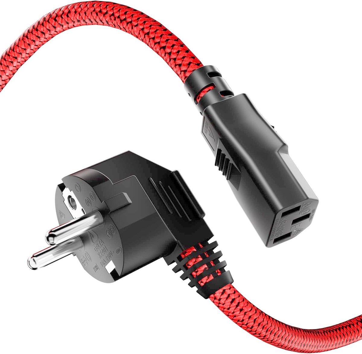 3-polig, RIKSOIN koudapparaatkabel 5 m nylon gevlochten universele stroomkabel (CEE 7/7 naar IEC60320 C13) met VDE voor monitoren, pc, printer, PS3/PS4 PRO, scanner, tv, scherm, beamer enz