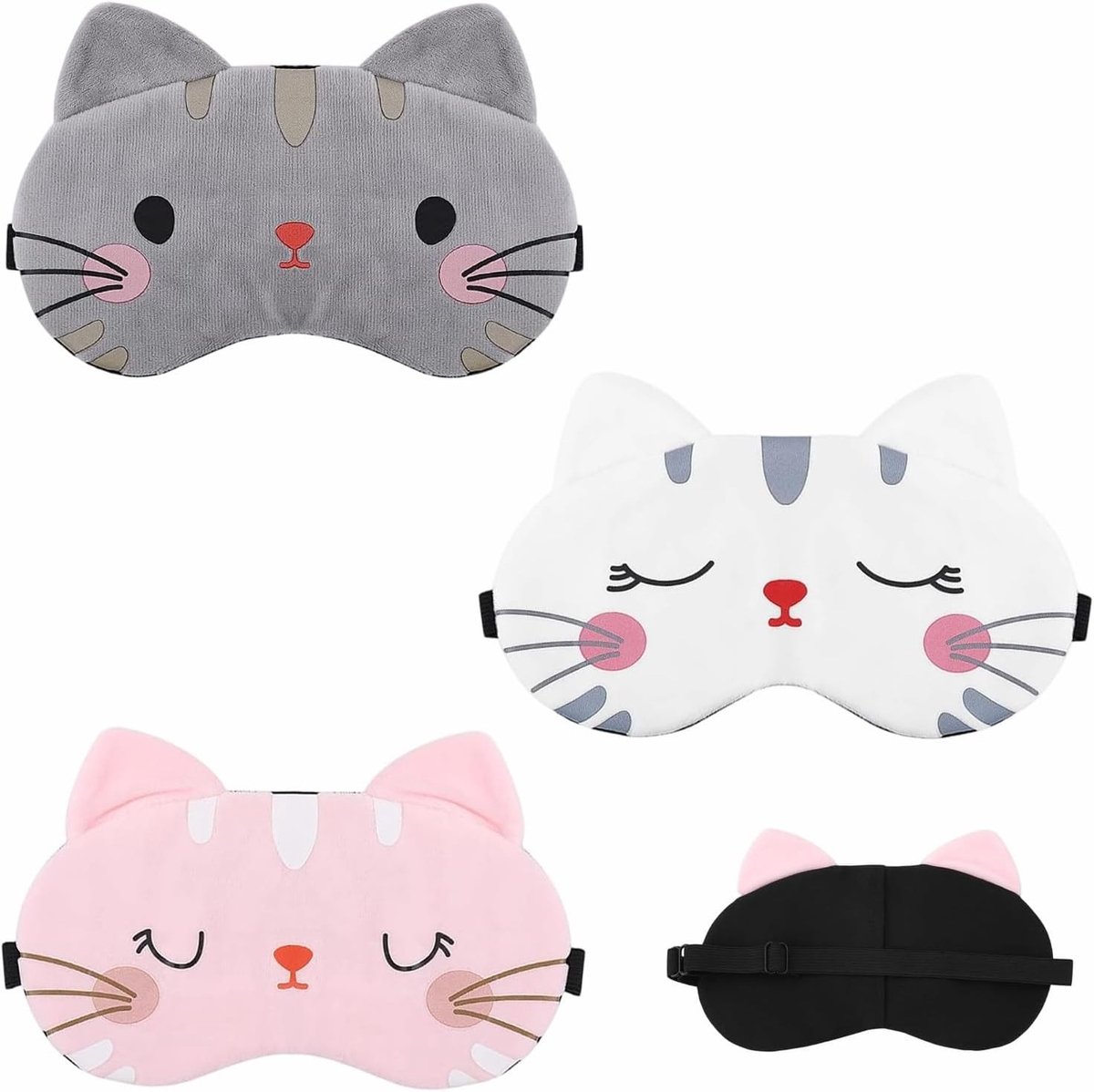 Zachte slaapmaskers voor een goede nachtrust - 3 stuks met verstelbare bandjes en schattige kittenprint