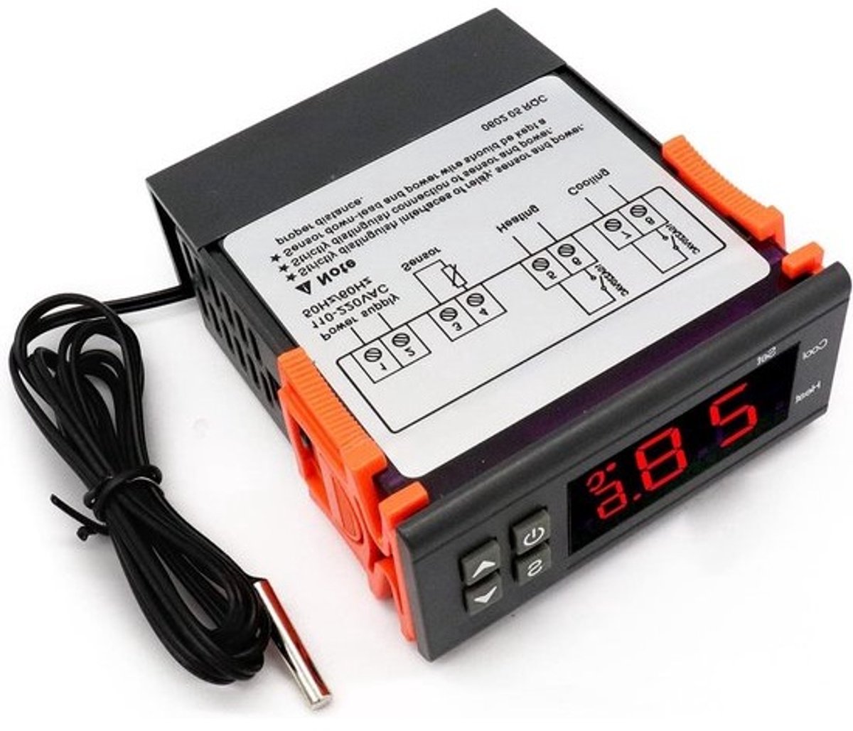SnelShoppen - Digitale Thermostaat 110-220V - Temperatuurregelaar met Sensor -50℃~99℃ - 10A Relais - Verwarming & Koeling - ABS Vlamvertragend - Ideaa