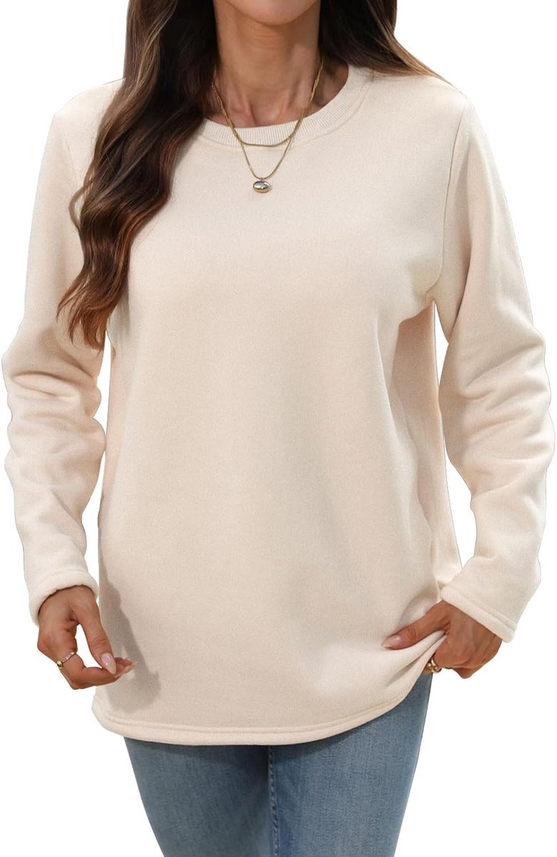 Sweatshirt voor dames, fleece gevoerd, zachte sherpa-voering, thermische trui, ronde hals, warme trui met lange mouwen, casual top voor de winter, gezellige lounge en outdoorkleding voor dames