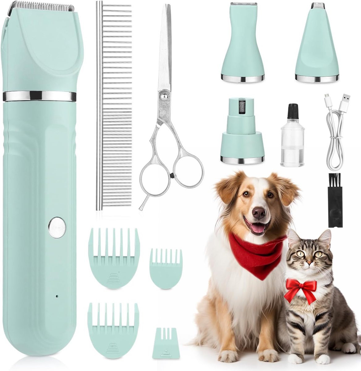 4-in-1 Hondenhaartrimmer, Stille trimmer voor honden en katten, Oplaadbare katten- en hondentrimmerset met 4 multifunctionele koppen voor poten, ogen, oren en gezicht van katten en honden