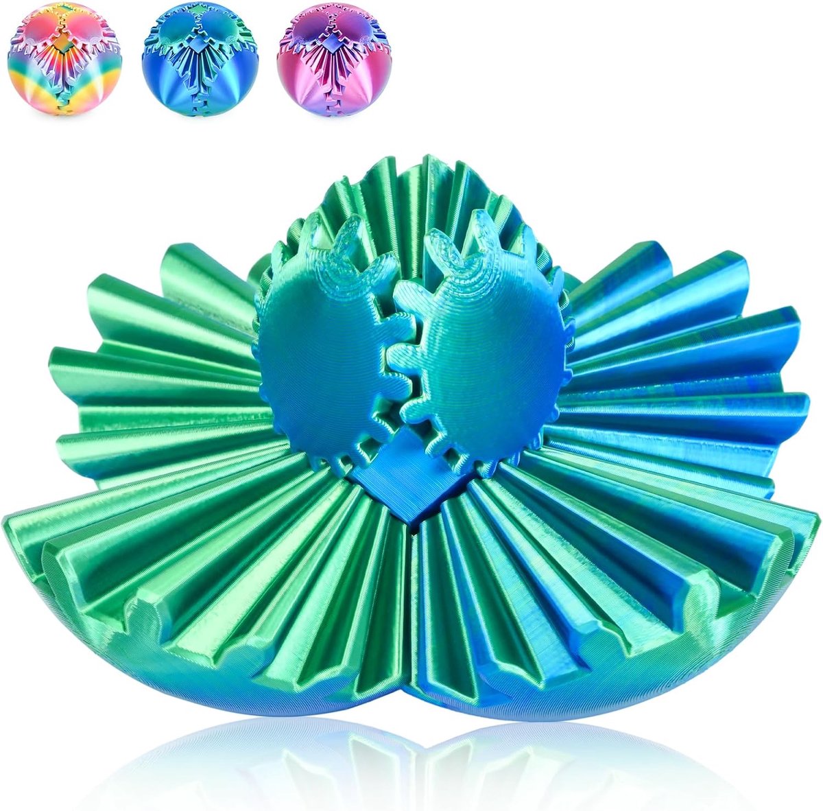 Ball 3D-bedrukt fidget-speelgoed, draaibare tandwielbal, stressvermindering, bureauspeelgoed voor volwassenen en kinderen, cadeau voor Kerstmis, glanzend groen, diameter: 8,5 cm