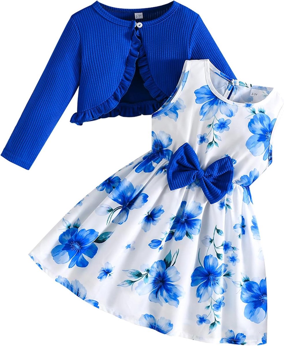 Set voor peutermeisjes met jurk en vest bloemenprint mouwloos jurkje vestje ruches outfit met lange mouwen orvo meisjes van 2-8 jaar