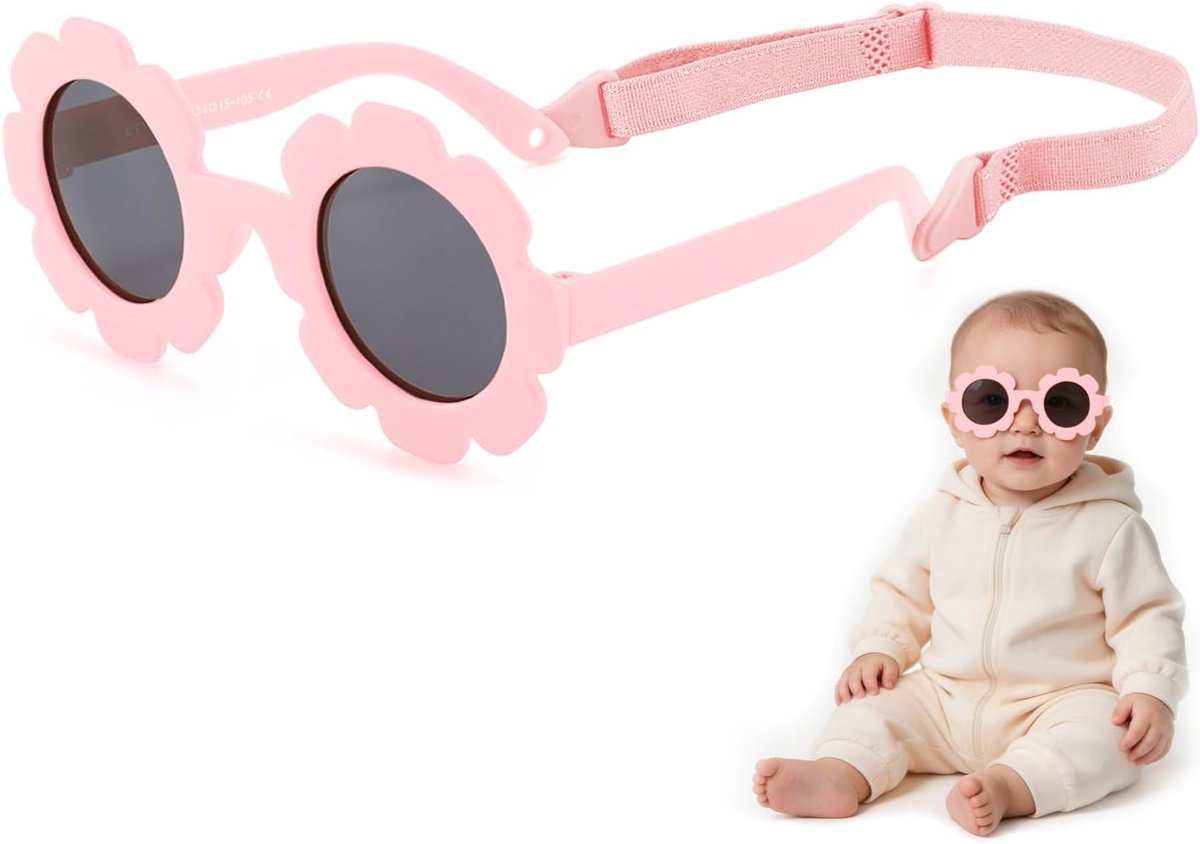 Zonnebril voor Baby's met Bandje, Zacht Siliconen Kindermonitor UV400, voor Baby's 6–24 Maanden, Verstelbare Band