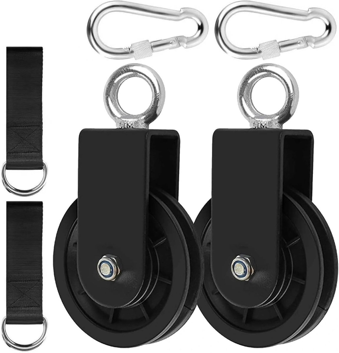 Katrol, kabelrol met U-beugel, 360° kabelkatrol, set van 2 met hangriem en karabijnhaak, voor touwen, doe-het-zelf gym, fitnessapparatuur, kabelmachine, draadkabelrol, katrol