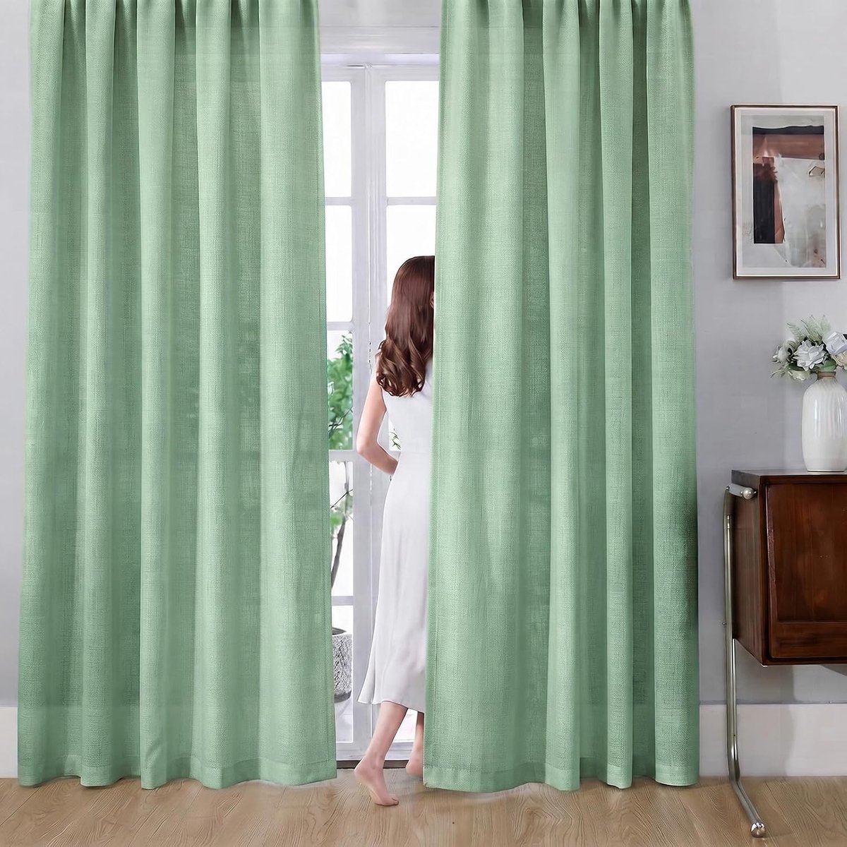 Linnenlook privacy vitrage, roedetunnel, 2 stuks, 132 x 244 cm