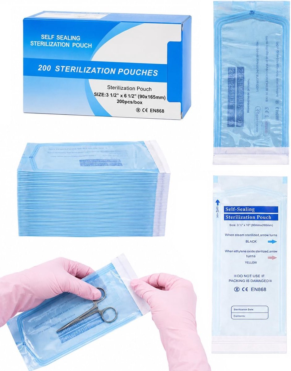 Sterilisatiezakjes voor manicure, blauw (75 x 150 mm), zelfdichtend, wegwerpzakje voor sterilisator, esthetische materialen en nagelgereedschap, professionele hygiëne en veiligheid