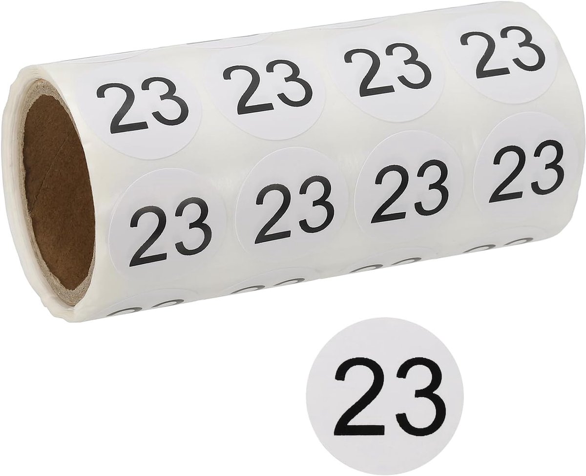 0,8 inch nummerstickers, nummer 23 sticker nummers etiketten ronde kleine vinyl zelfklevende label cirkel stickers 500 stuks 1 rol voor fotoalbum poster tafel, zwart