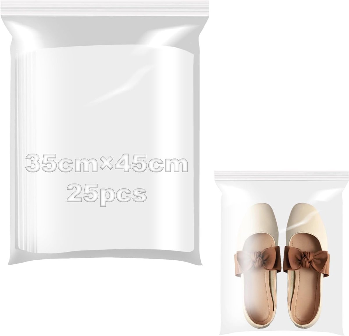 Plastic zakken, 35 x 45 cm, afsluitbaar, 25 stuks, transparante zakken met ritssluiting, perfect voor keuken, opslag, kleding, sieraden en kantoor