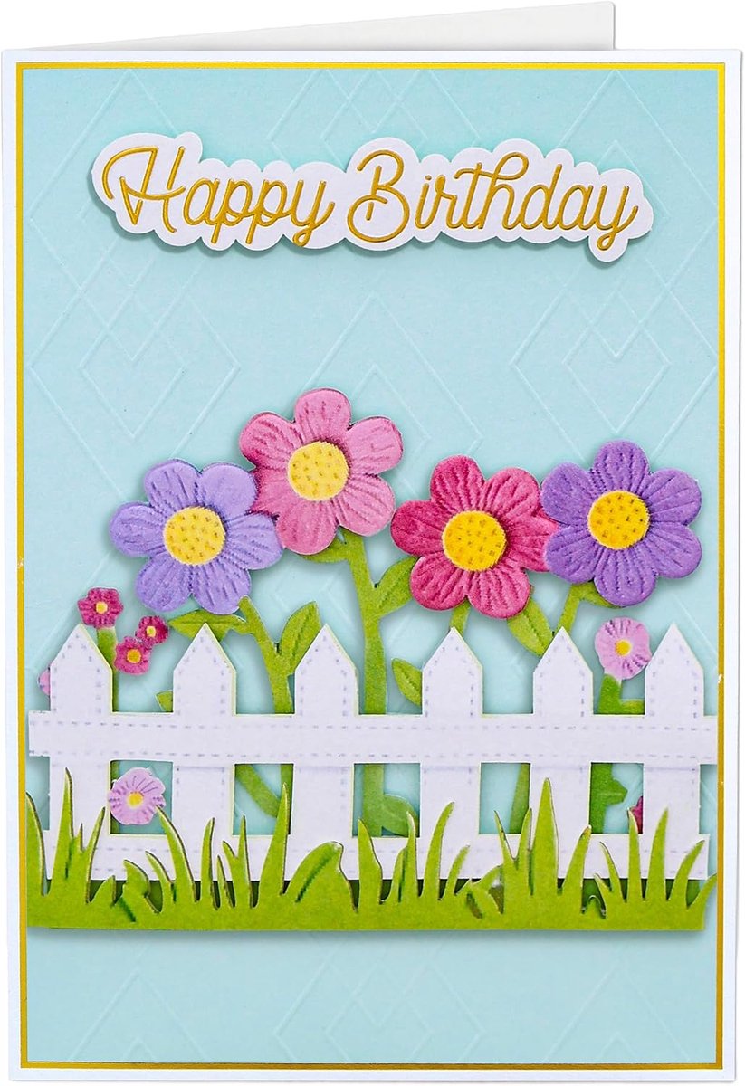 Coon Signature Happy Birthday met envelop en zegelsticker, bloemenhek