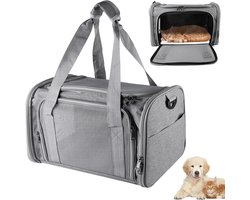 Opvouwbaar en ademend: WANDGU transporttas voor katten en honden tot 7 kg, transporttas kat met binnenlijn, transportbox kat met schouderriem voor katten hond puppy