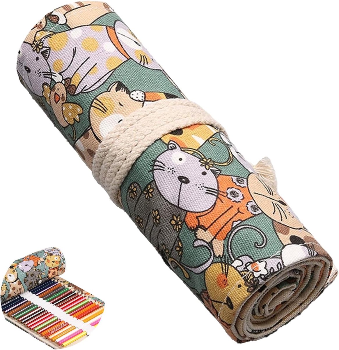 24/36/48/72 Slots Potlood Roll Up Case, Canvas Potlood Etui, Grote Potlood Etui Grote Capaciteit, Kunstenaar Kleurpotloden Organizer voor Tekenen Kleuren en Schetsen (geen Potlood Inbegrepen