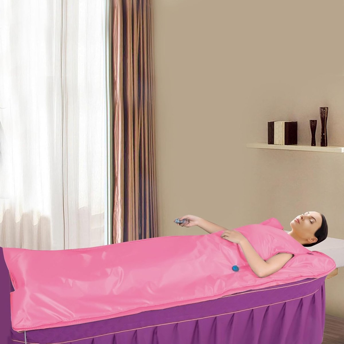 Saunadeken met 2 zones bediening, mobiele detox sauna voor lichaamsvorming, anti-aging en fitness, professionele saunasak voor thuis (roze)