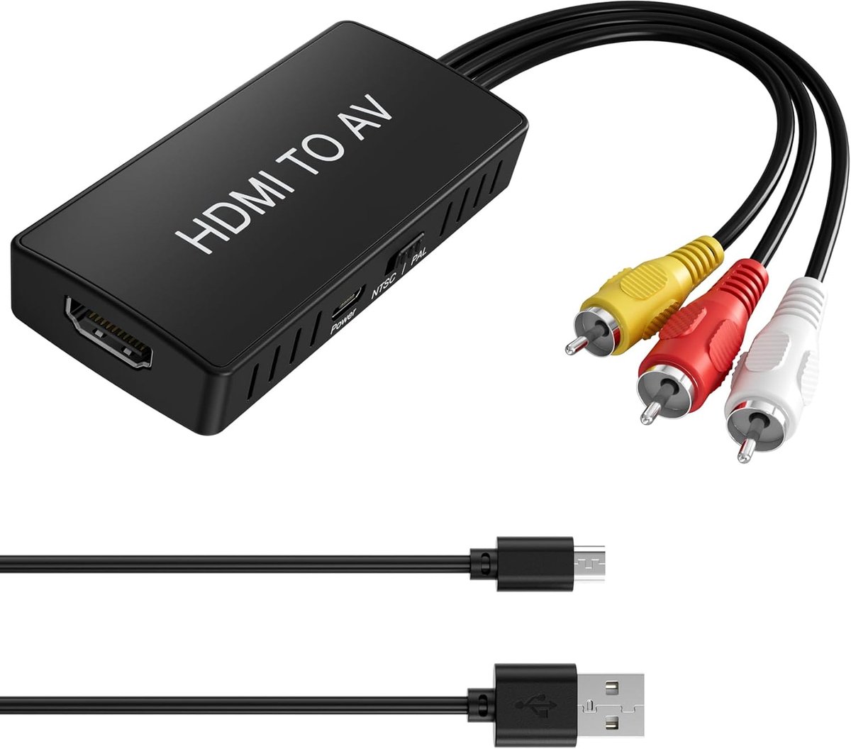 Naar RCA Converter, HDMI naar AV Adapter voor Oude TV, RCA Composiet Video Converter Ondersteunt PAL/NTSC voor TV Stick, Roku, Android Televison Box, DVD